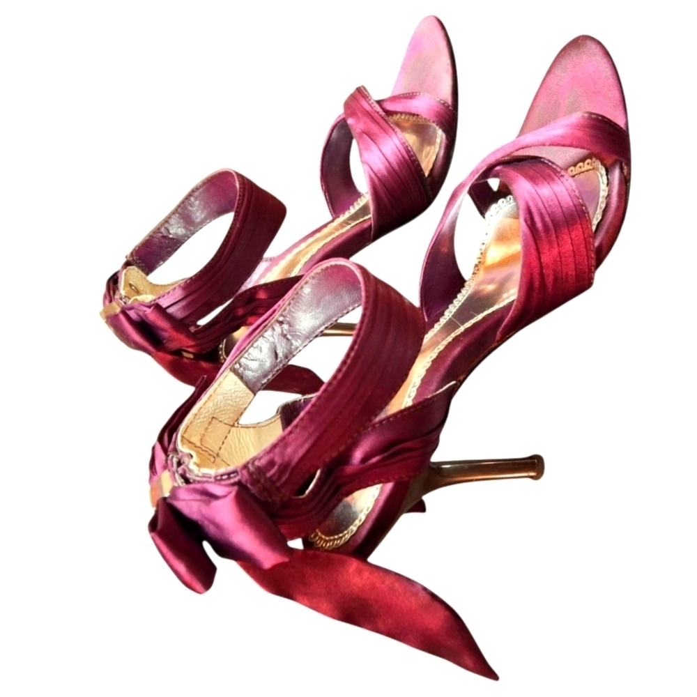 Bakers Retro Dress Shoe Cross-over Satin Straps Satin Bow Stiletto Heel  Size 7